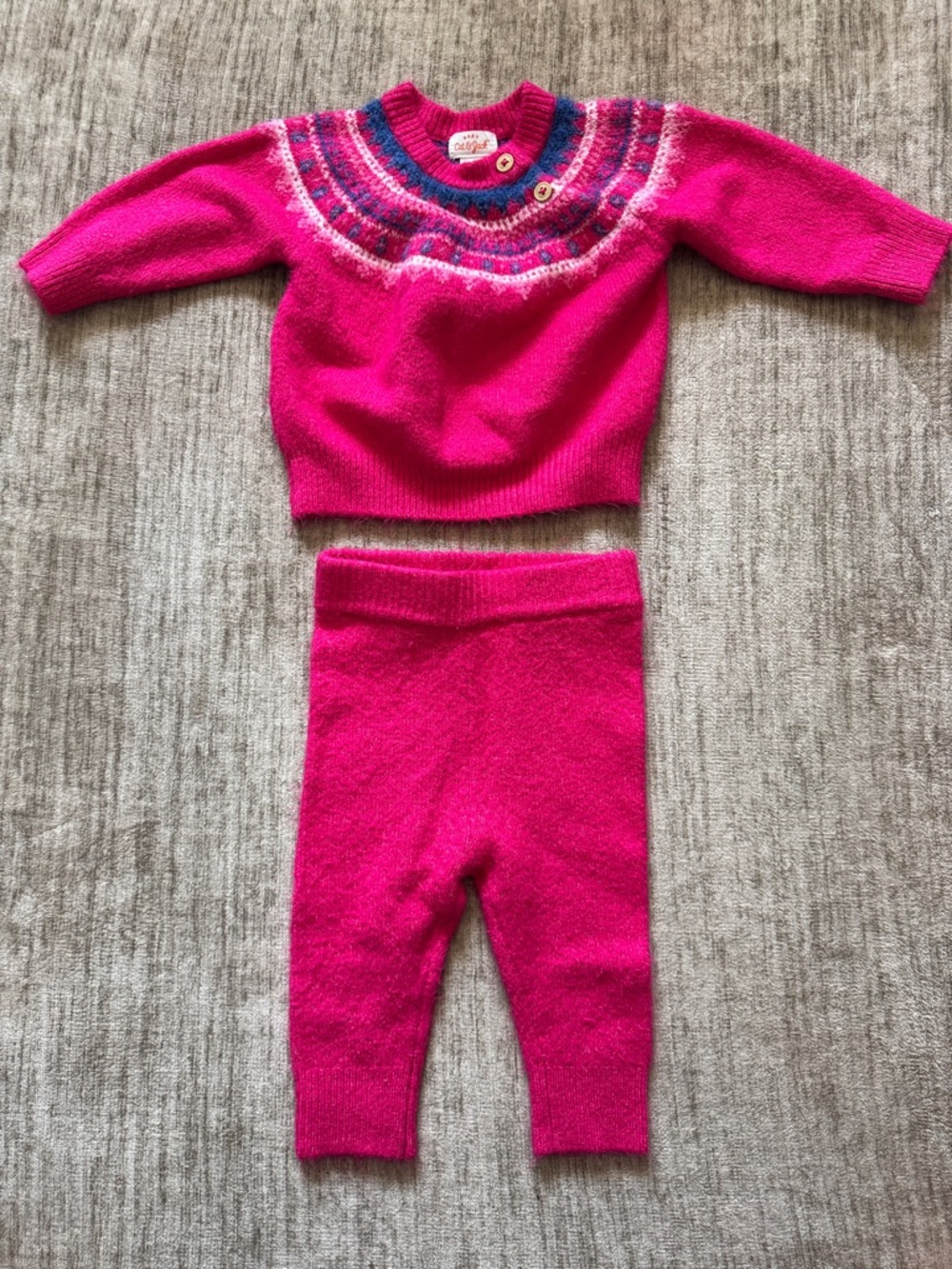 Cat & Jack Hot Pink Knit Sweater & Pants Set with Multicolor Yoke